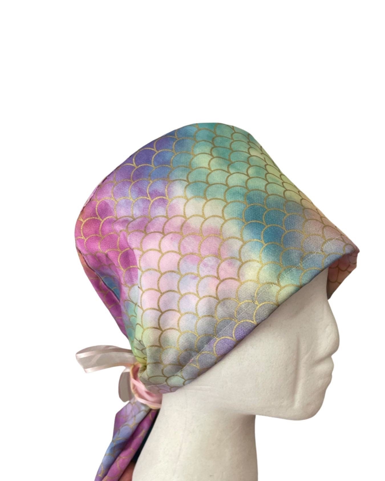 Satin lined ponytail, scrub caps, surgical cap women, scrub hats, nurse cap, leaves scrub hat