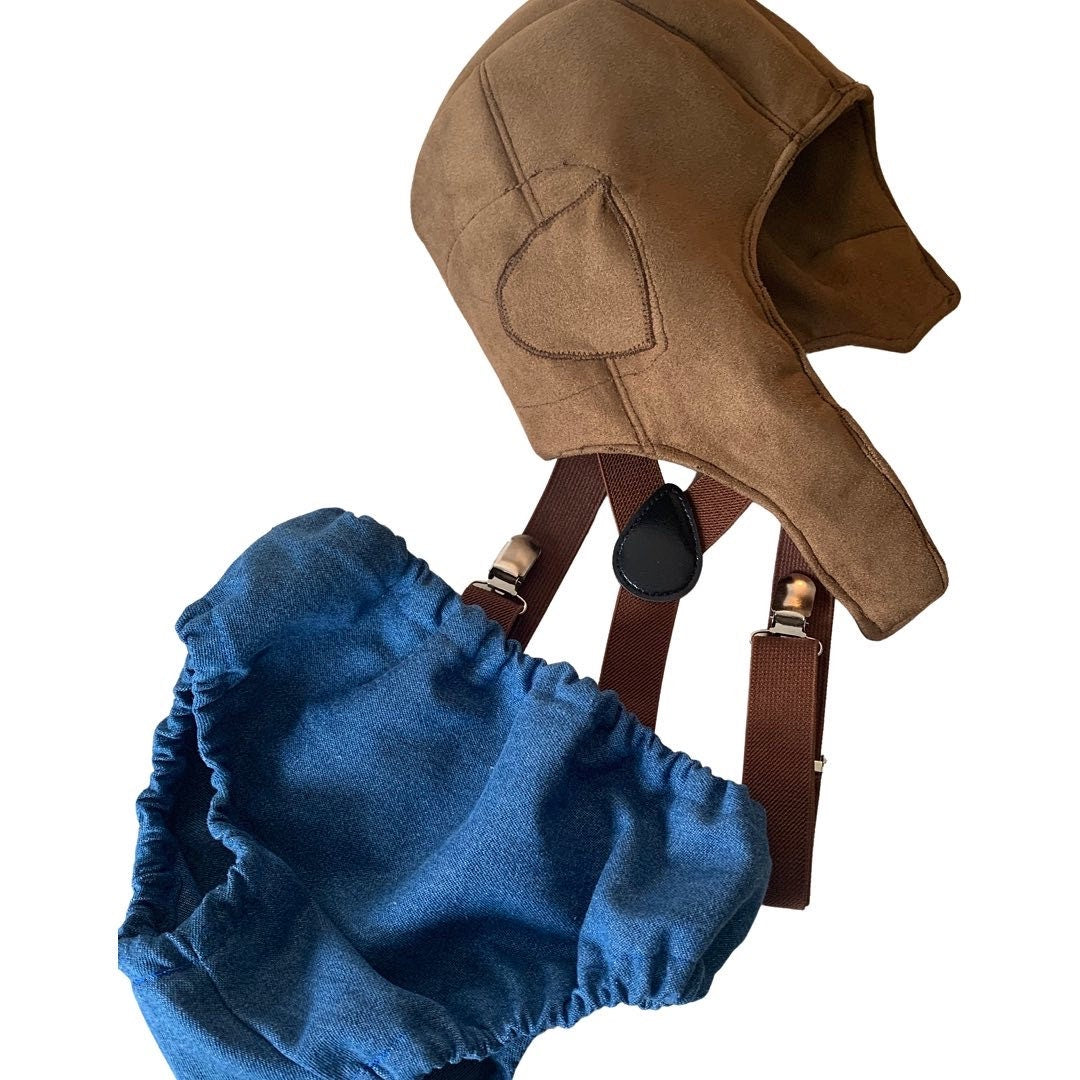 Aviator pilot sitter set - baby boy photo prop - baby clothes - vintage style - pilot cap - cake smash outfit - navy