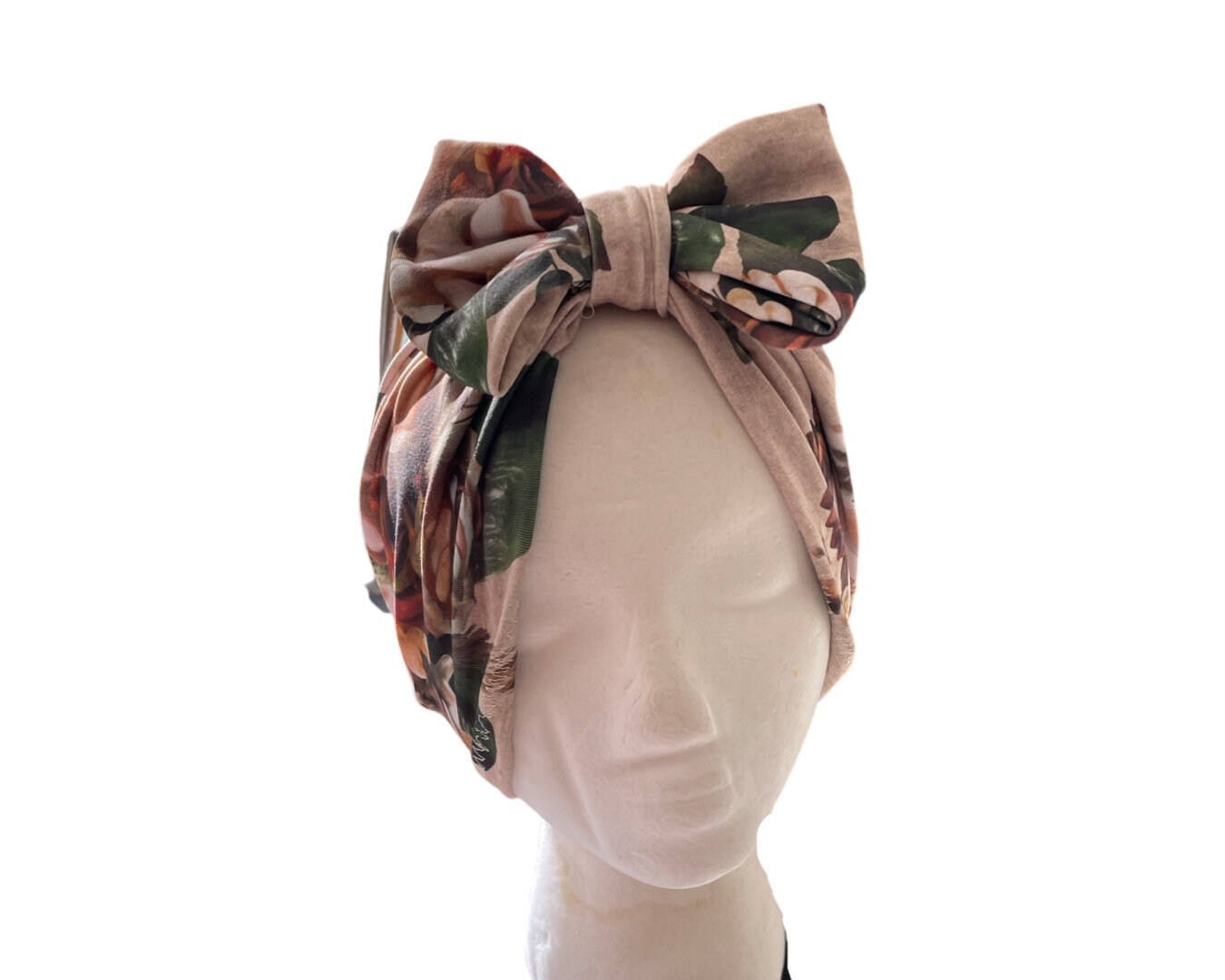 Beige Floral Turban Style Headwrap