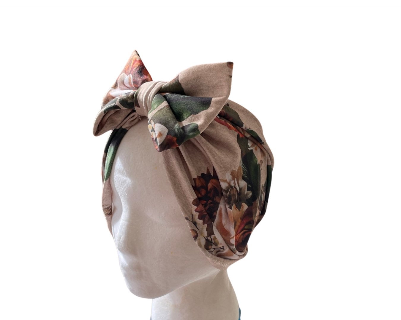 Beige Floral Turban Style Headwrap