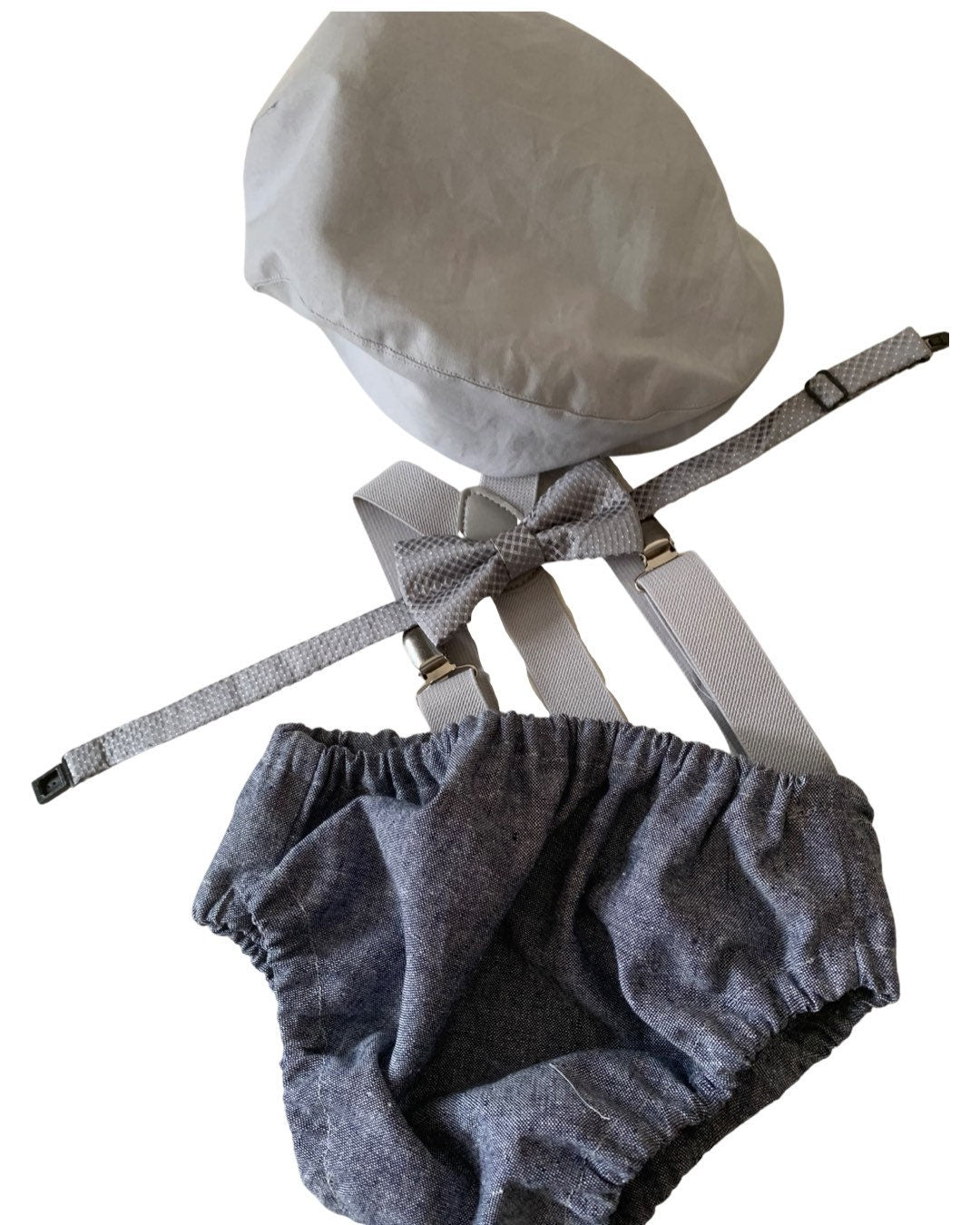 Light denim sitter set - baby boy photo prop - baby clothes - vintage style - flat cap - cake smash outfit