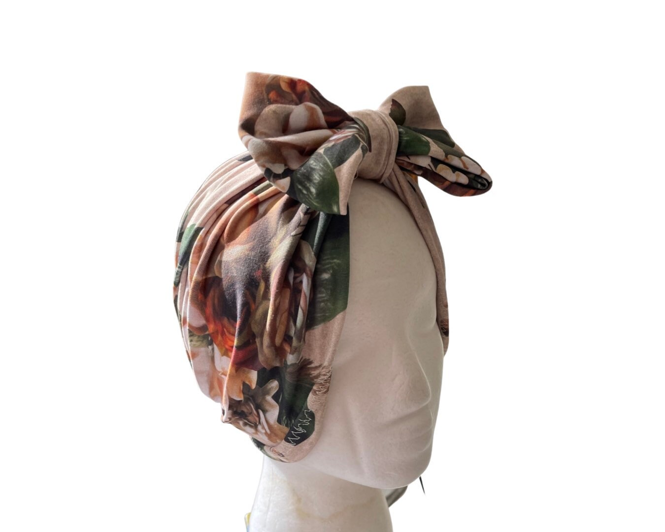 Beige Floral Turban Style Headwrap