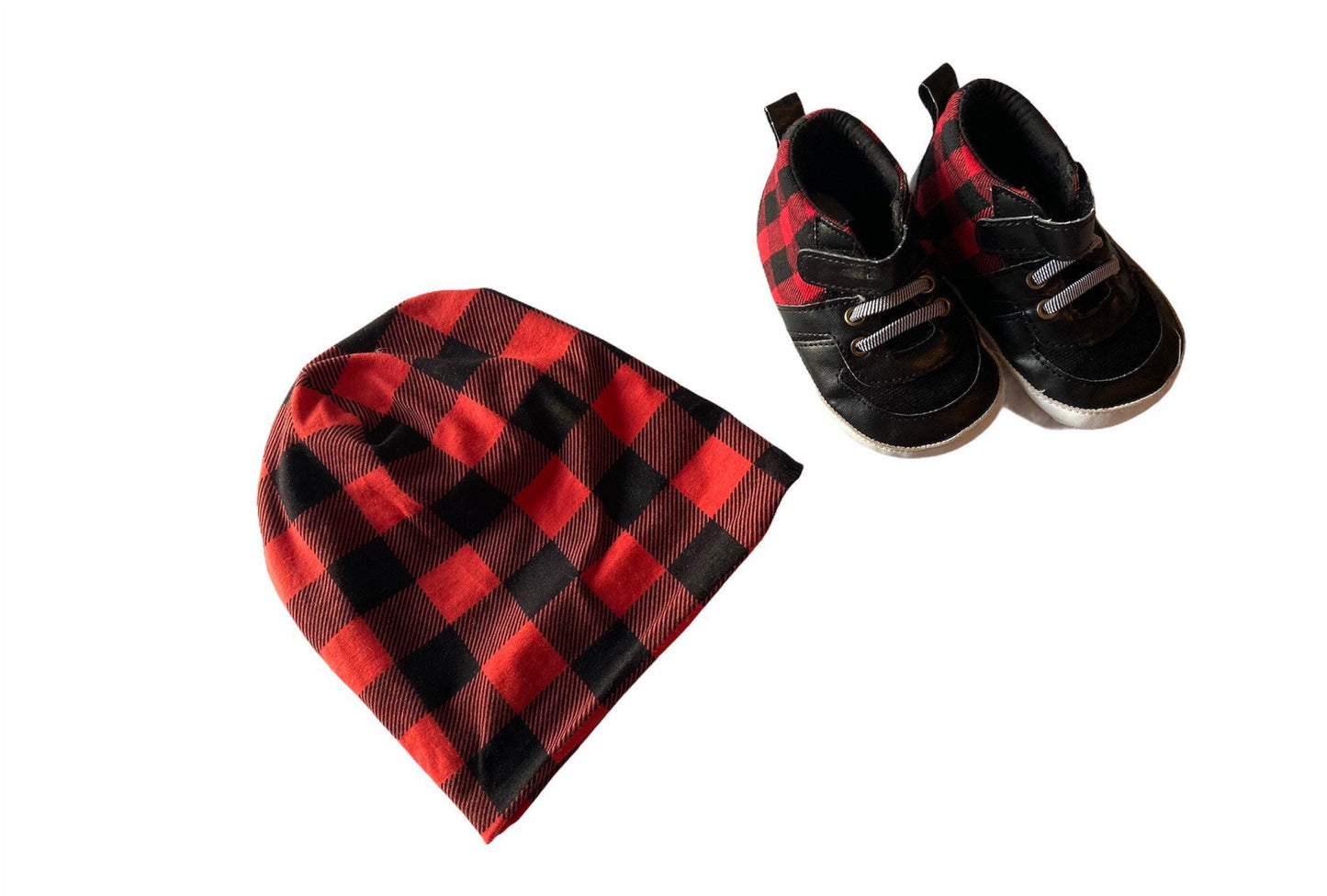 Reversible Red Buffalo Plaid Beanie | Black Slouchy Hat | Unisex Baby Toddler Kids & Adults