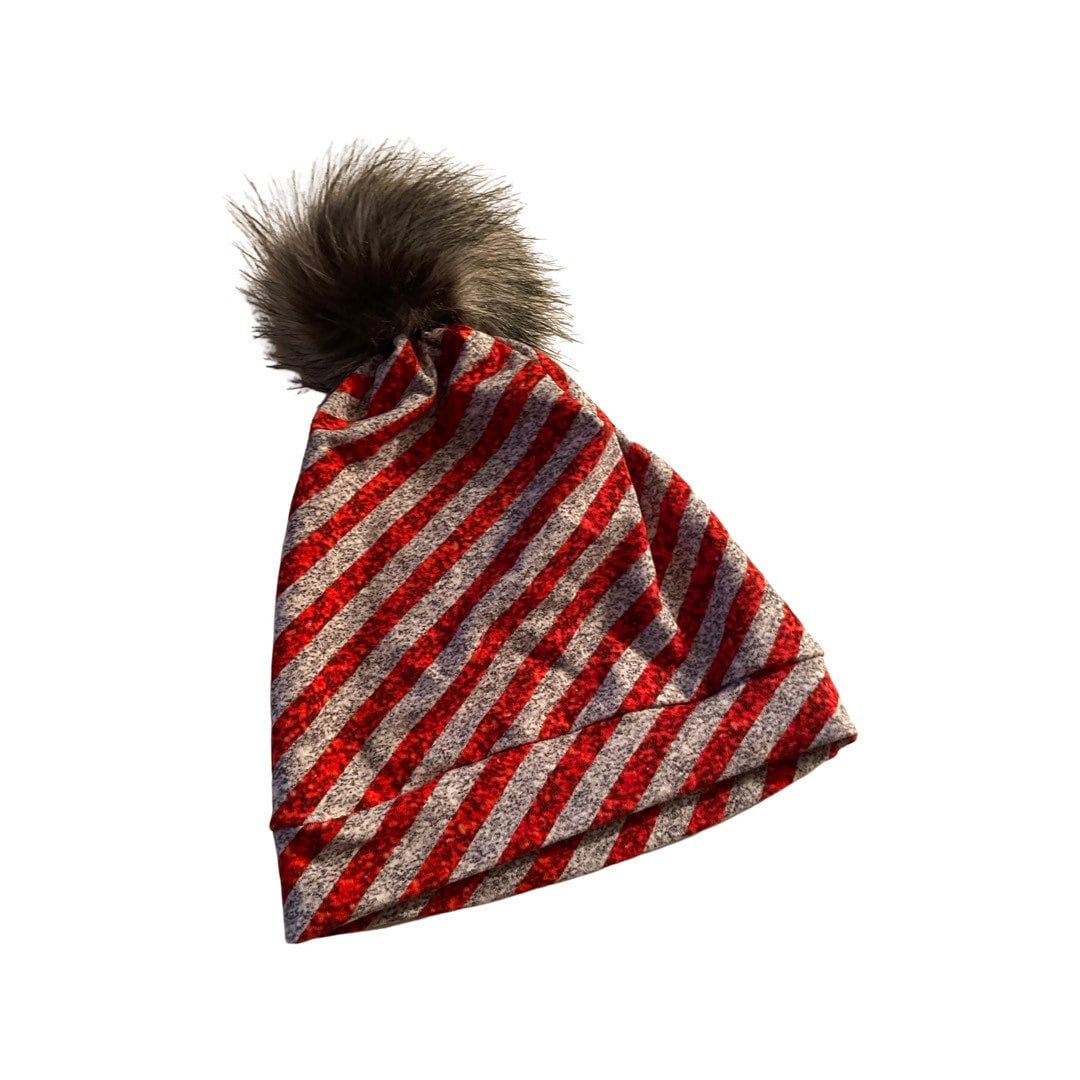 Mommy and Me Matching Hats Set – Red Stripe Pom Pom Beanie – Winter Hat