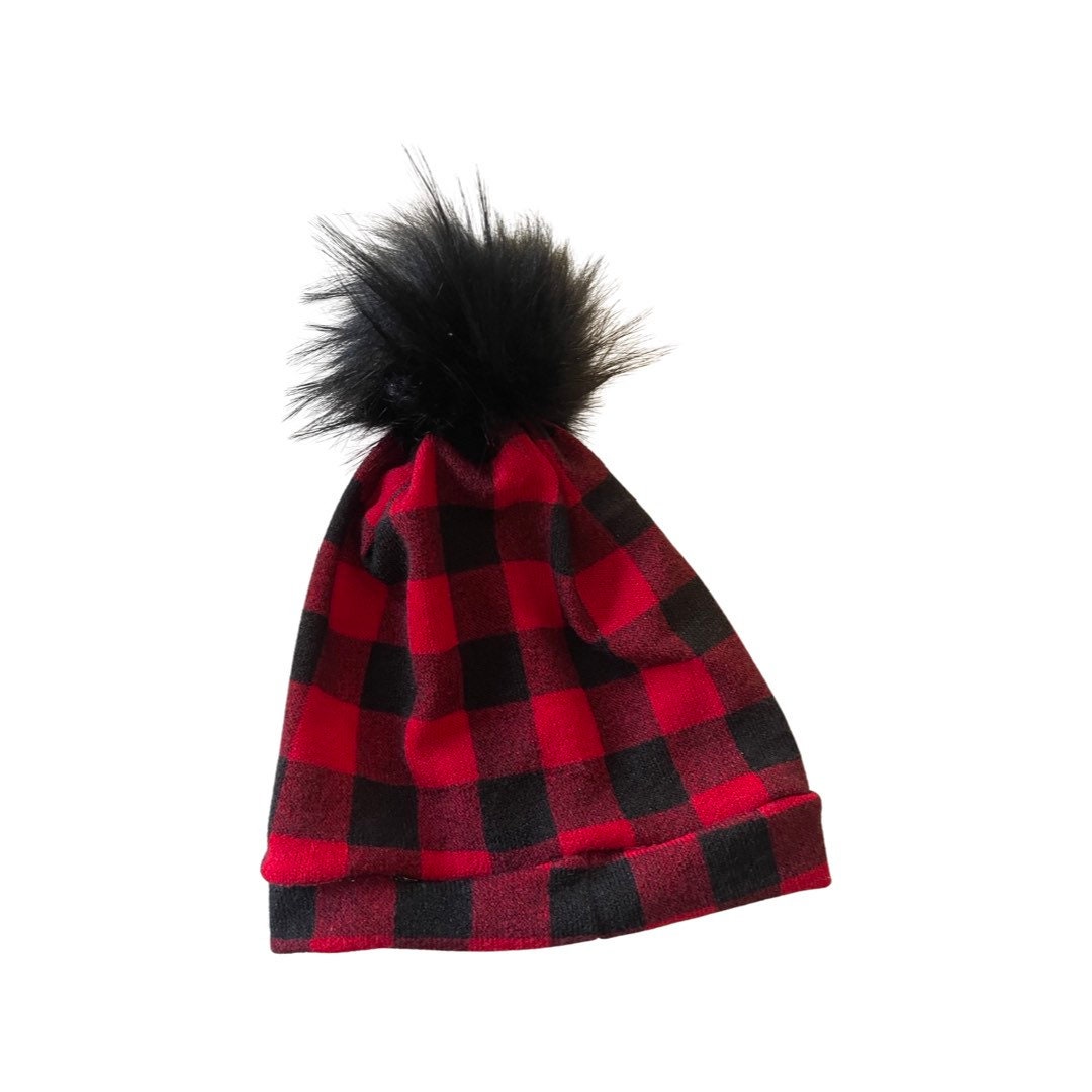 Red Plaid Buffalo Hat, Newborn Buffalo Plaid Beanie, Cotton Lumberjack Plaid Hat, Wild One Buffalo Plaid, Baby Shower Gift, Pompom hat