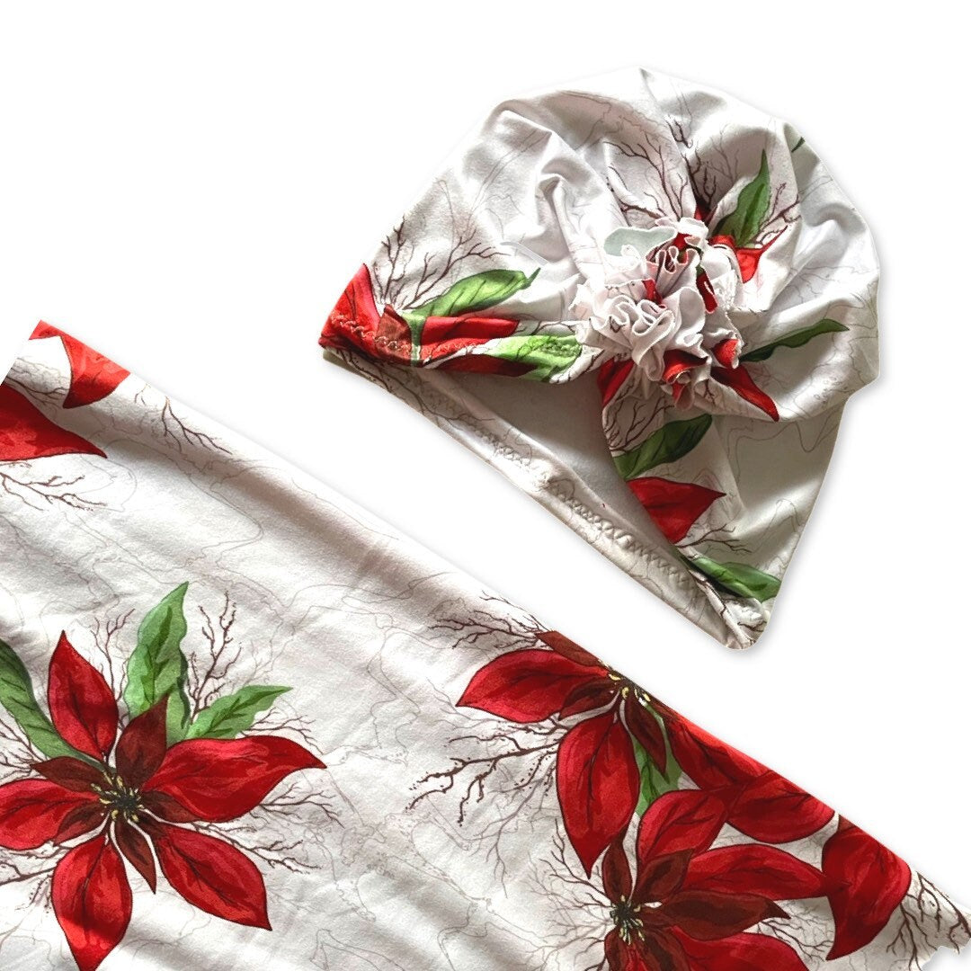 Christmas Swaddle Blanket / Christmas Swaddle Set / poinsettia Swaddling Blanket / newborn Christmas gift