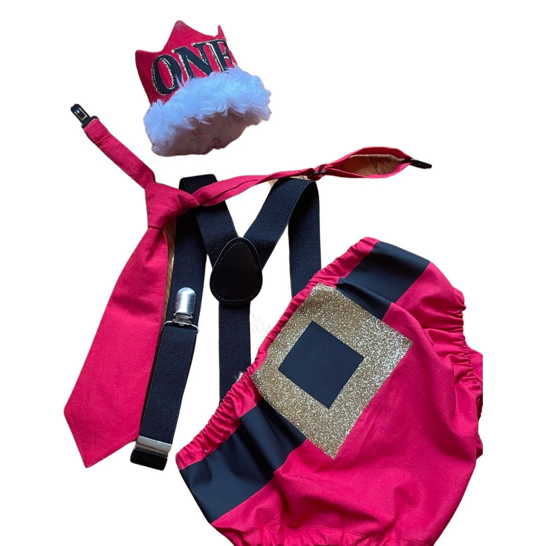 Christmas cake smash outfit, bowtie suspenders and diaper cover, Christmas 1st birthday outfit, boy christmas 1st birthday outfit