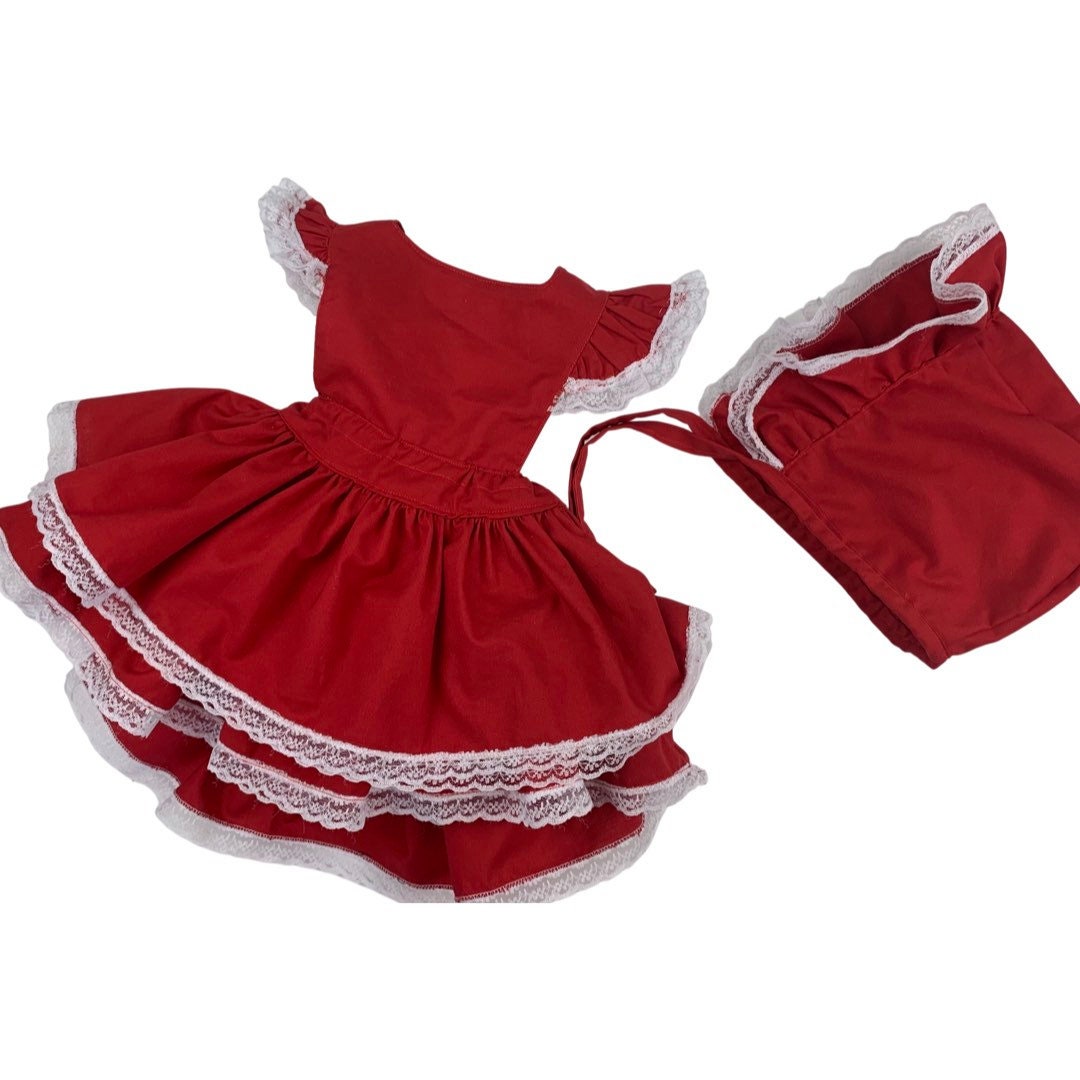 Valentine Smocked Bubble Romper - Red Hearts on Red Polka Dot, Smocked Sleeves, Baby Girl, Heirloom, Vintage Style