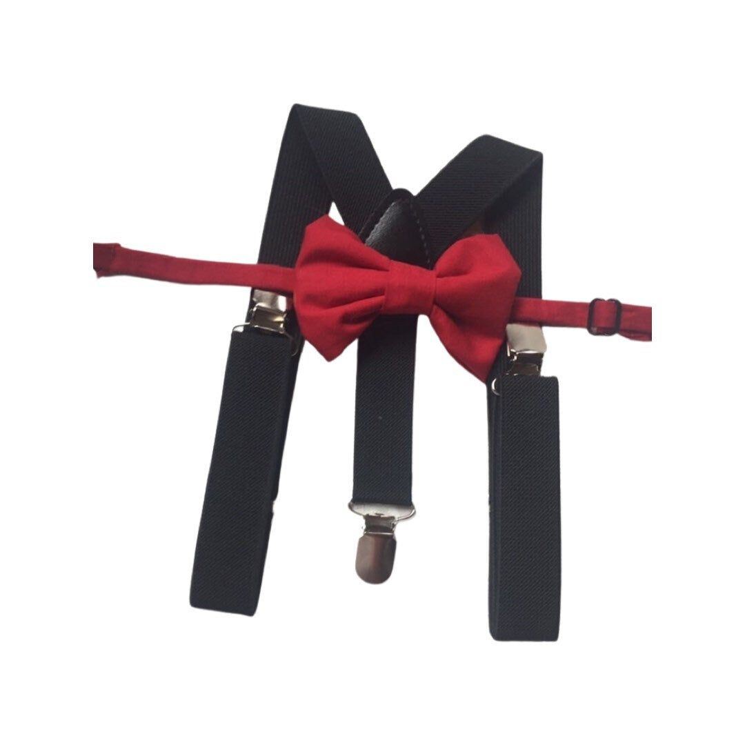 Bow Tie & Suspenders, Red Bow Tie, Black Suspenders, Wedding Suspenders, Ring Bearer Outfit, boys Suspenders, Boy Suspenders, Birthday