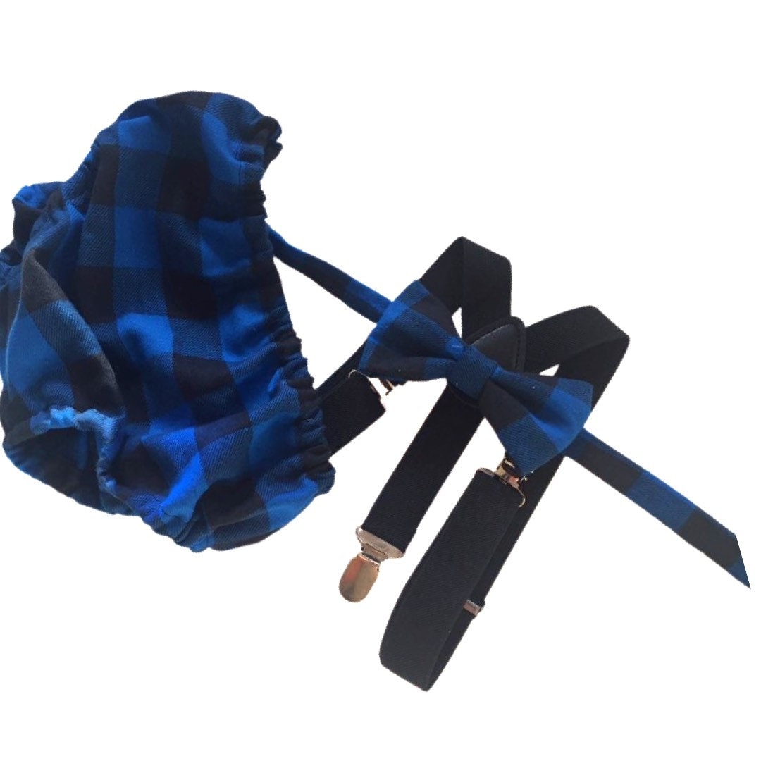 Cake Smash Outfit Boy Girl Buffalo Plaid Set or Buy the Piece Diaper Cover Bow Tie Suspenders Boys First 1st Birthday Lumberjack Photoshoot