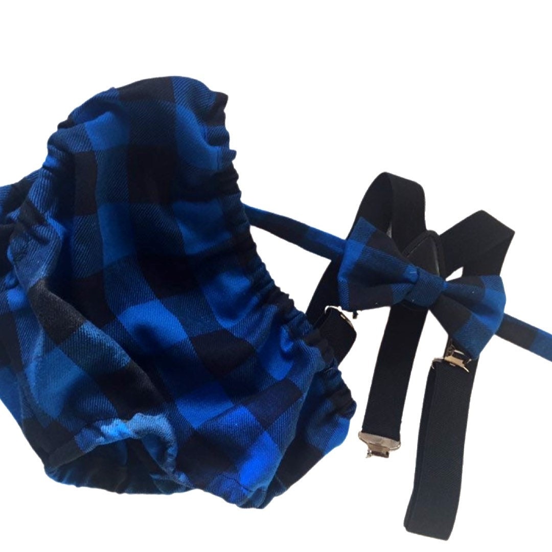 Cake Smash Outfit Boy Girl Buffalo Plaid Set or Buy the Piece Diaper Cover Bow Tie Suspenders Boys First 1st Birthday Lumberjack Photoshoot