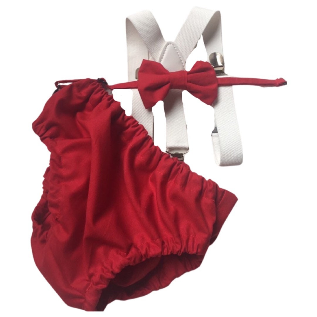 1st Birthday boy cake smash bow tie suspenders outfit 12 mo Red White LOVE Valentine day Bow, bloomers, shorts,diaper cover