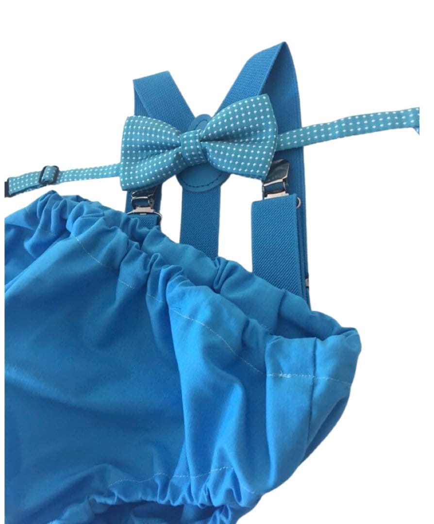Cake Smash Boy Outfit, Blue Diaper Cover, Bow tie and Suspender, 1st Birthday Boy, Bowtie baby outfit, Bowtie birthday outfit