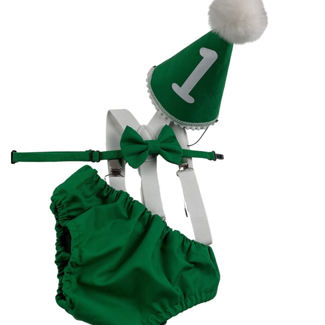 Baby Boy Green Cake Smash Outfit -- Baby Boy First Birthday Outfit Green