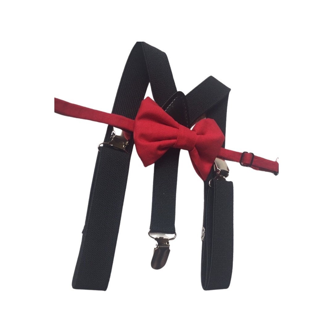 Bow Tie & Suspenders, Red Bow Tie, Black Suspenders, Wedding Suspenders, Ring Bearer Outfit, boys Suspenders, Boy Suspenders, Birthday