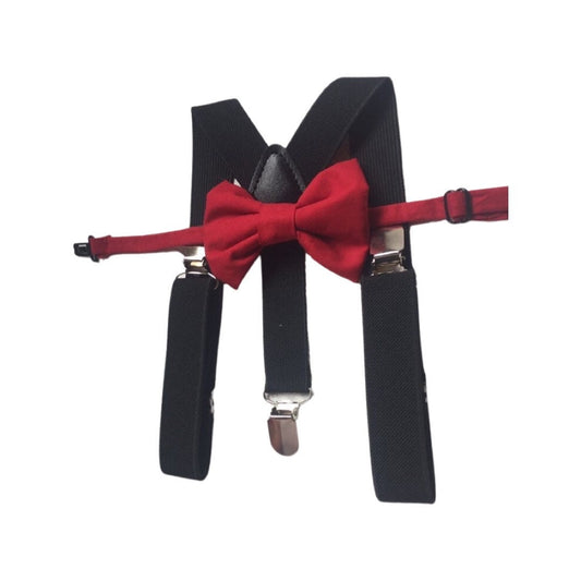 Bow Tie & Suspenders, Red Bow Tie, Black Suspenders, Wedding Suspenders, Ring Bearer Outfit, boys Suspenders, Boy Suspenders, Birthday