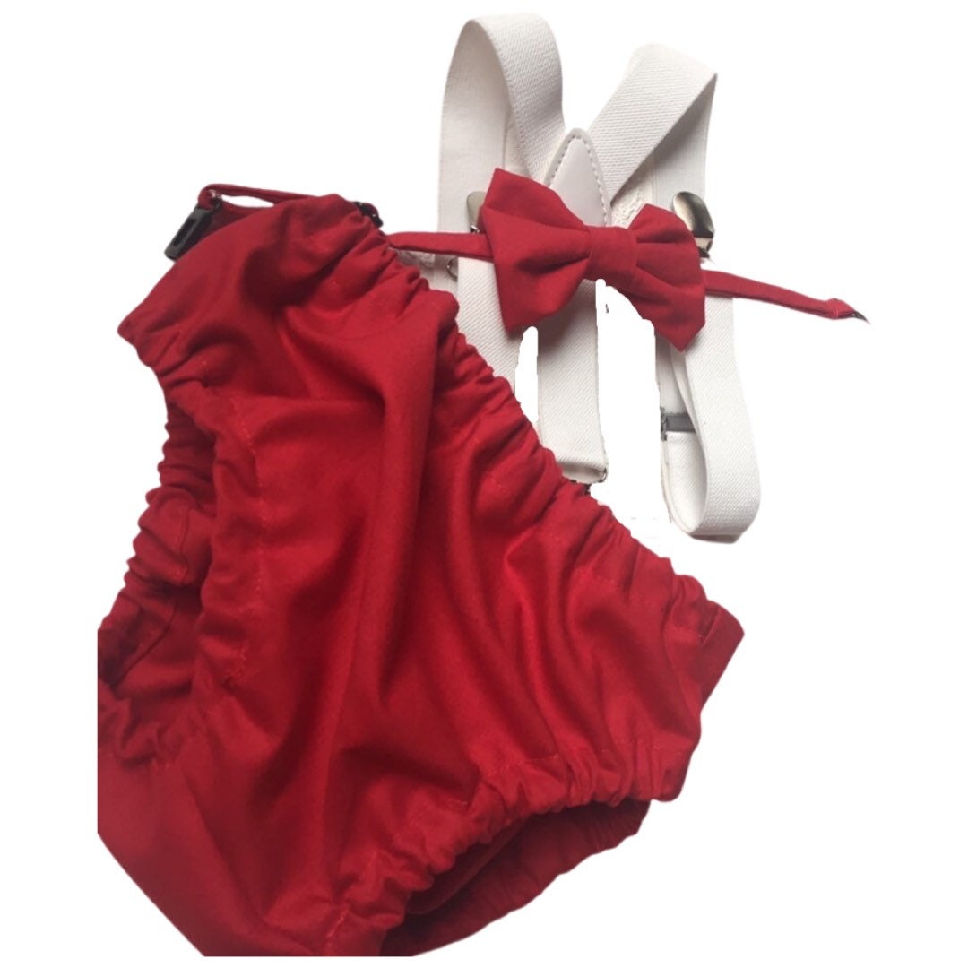1st Birthday boy cake smash bow tie suspenders outfit 12 mo Red White LOVE Valentine day Bow, bloomers, shorts,diaper cover
