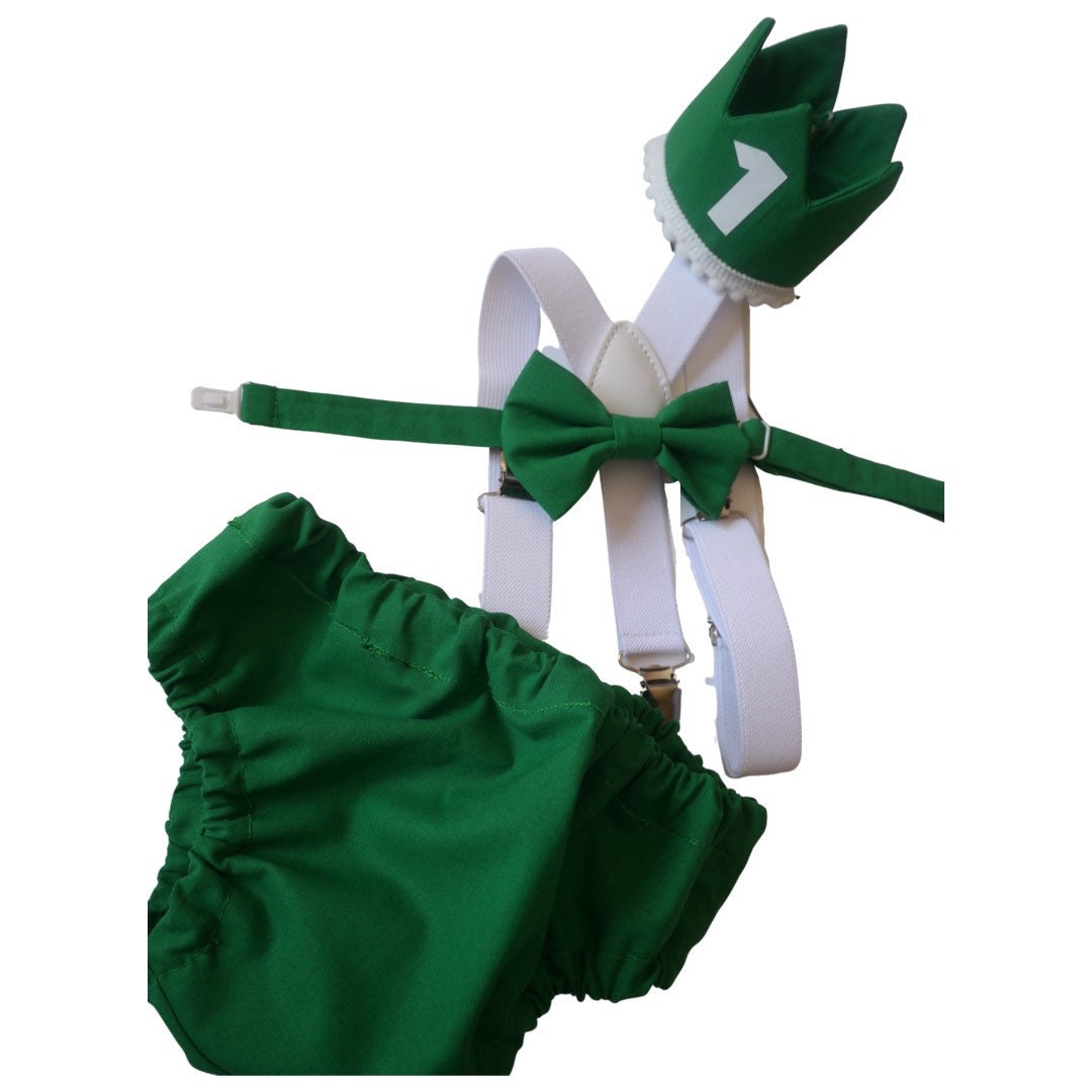 Baby Boy Green Cake Smash Outfit -- Baby Boy First Birthday Outfit Green