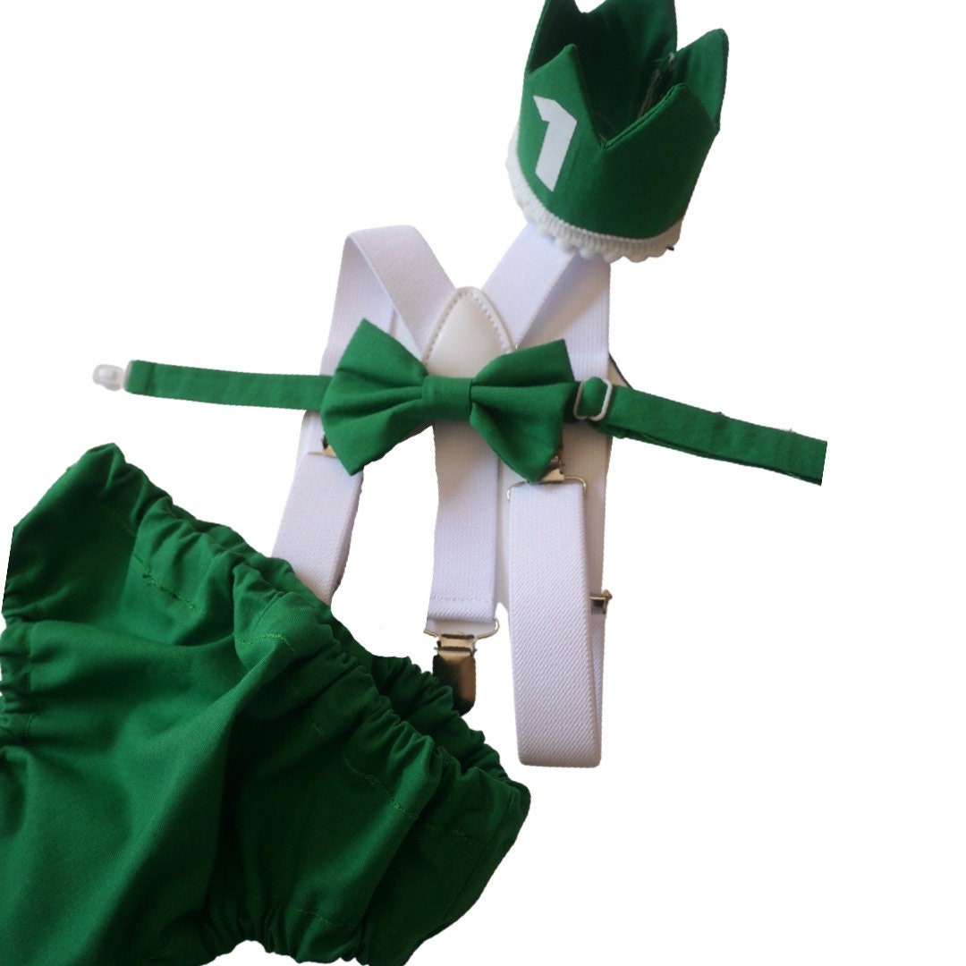 Baby Boy Green Cake Smash Outfit -- Baby Boy First Birthday Outfit Green