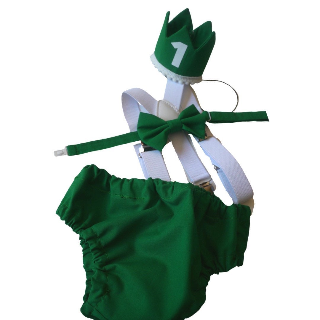 Baby Boy Green Cake Smash Outfit -- Baby Boy First Birthday Outfit Green