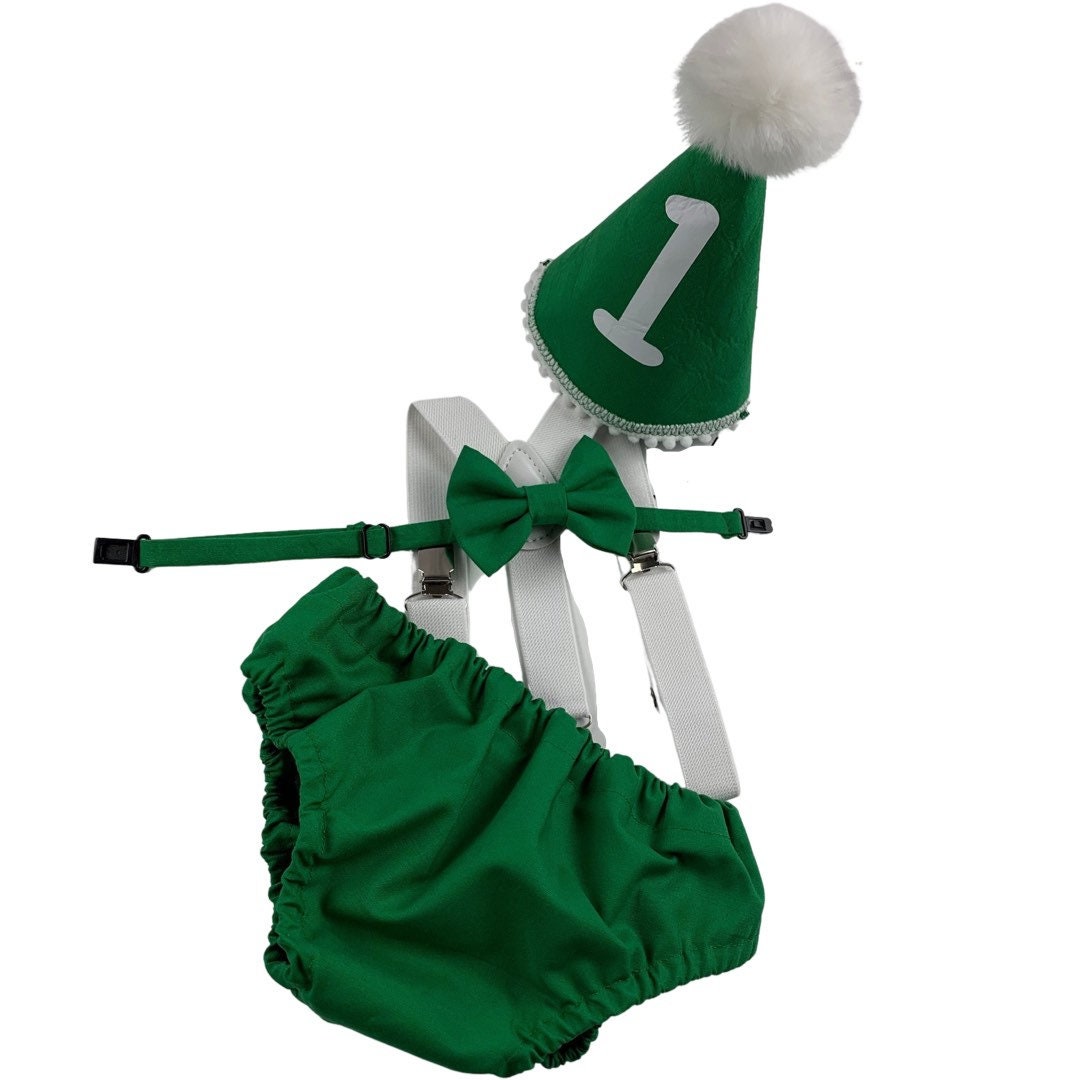 Baby Boy Green Cake Smash Outfit -- Baby Boy First Birthday Outfit Green