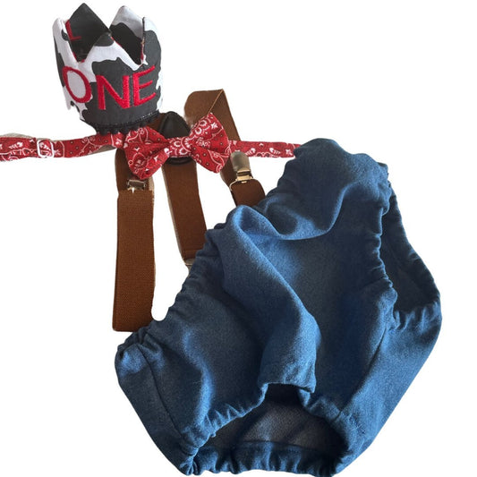 My First Rodeo, Wild One, First Birthday Outfit, Cowboy Party crown embroidered, Cake Smash Photoshoot, Western Country 1st Baby Boy Bloomer