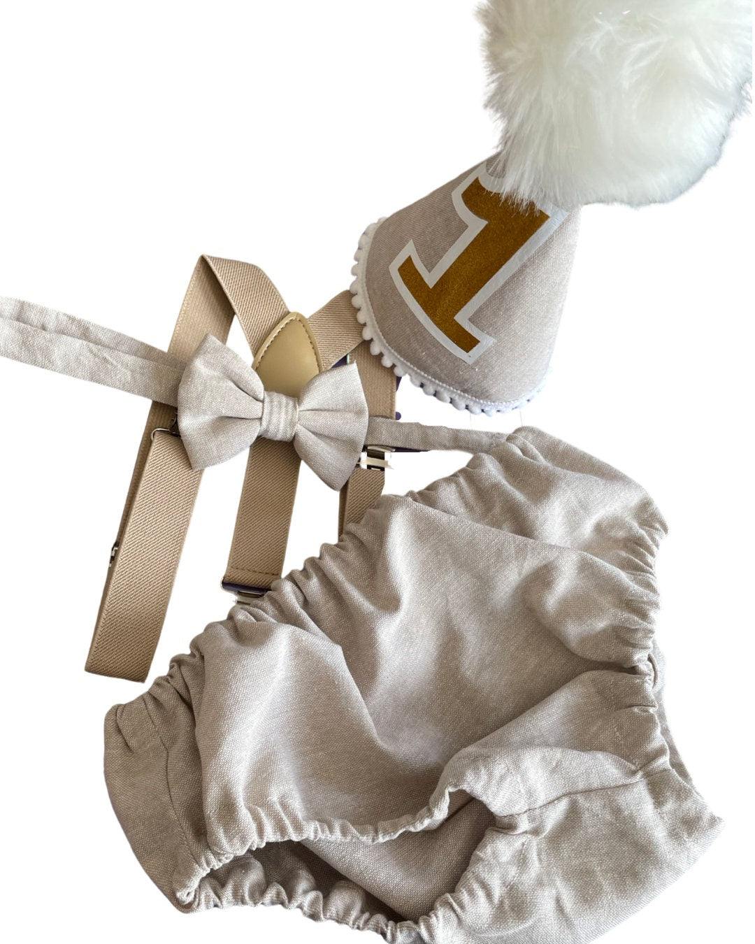 On Safari Baby Boy Cake Smash Outfit Bloomer Diaper Cover, Suspenders and Bow Tie Set