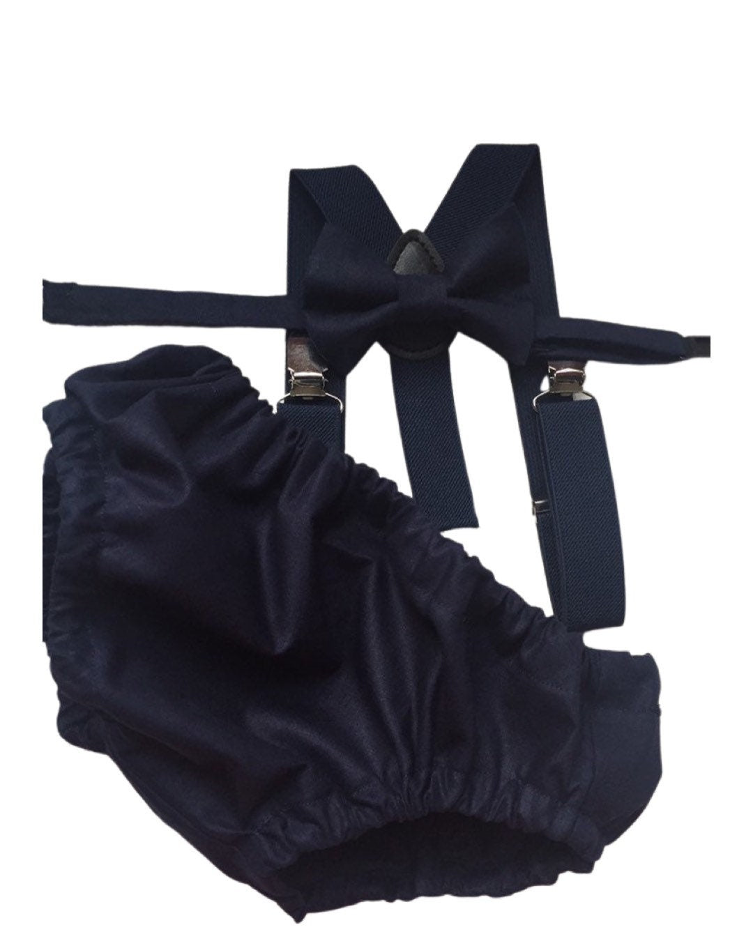 Navy Smash Cake Outfit Boy First Birthday super soft navy cotton Diaper Cover, navy Suspenders and navy bow tie 1st Birthday Photoshoot