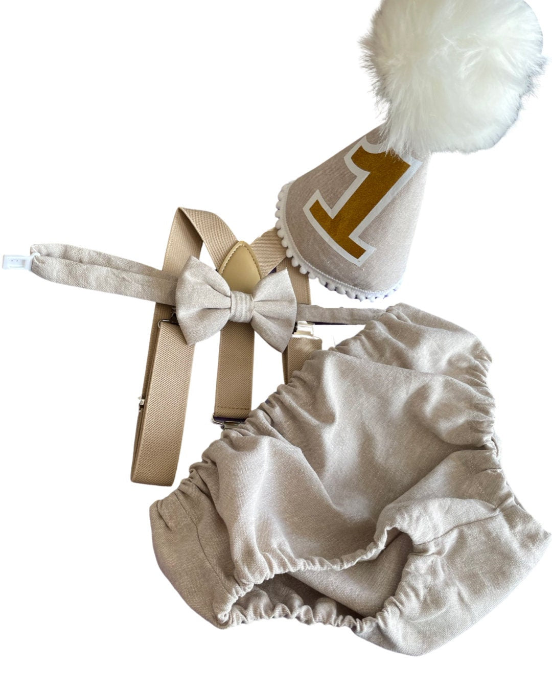 On Safari Baby Boy Cake Smash Outfit Bloomer Diaper Cover, Suspenders and Bow Tie Set
