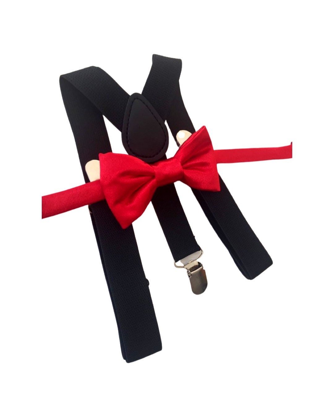 Red bow tie and black suspenders set, Christmas bowtie and suspenders, red satin boy's bow tie, toddler suspenders, kid's suspenders
