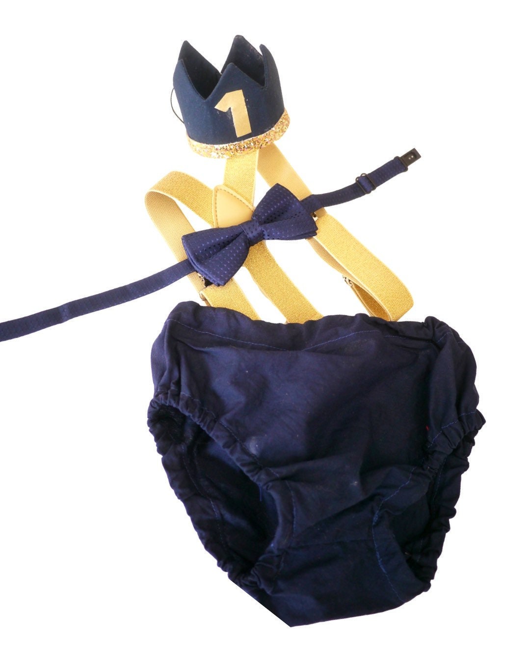Cake Smash Boy First Birthday super soft navy cotton Diaper Cover,navy Suspenders, navy bow tie, Birthday Photoshoot