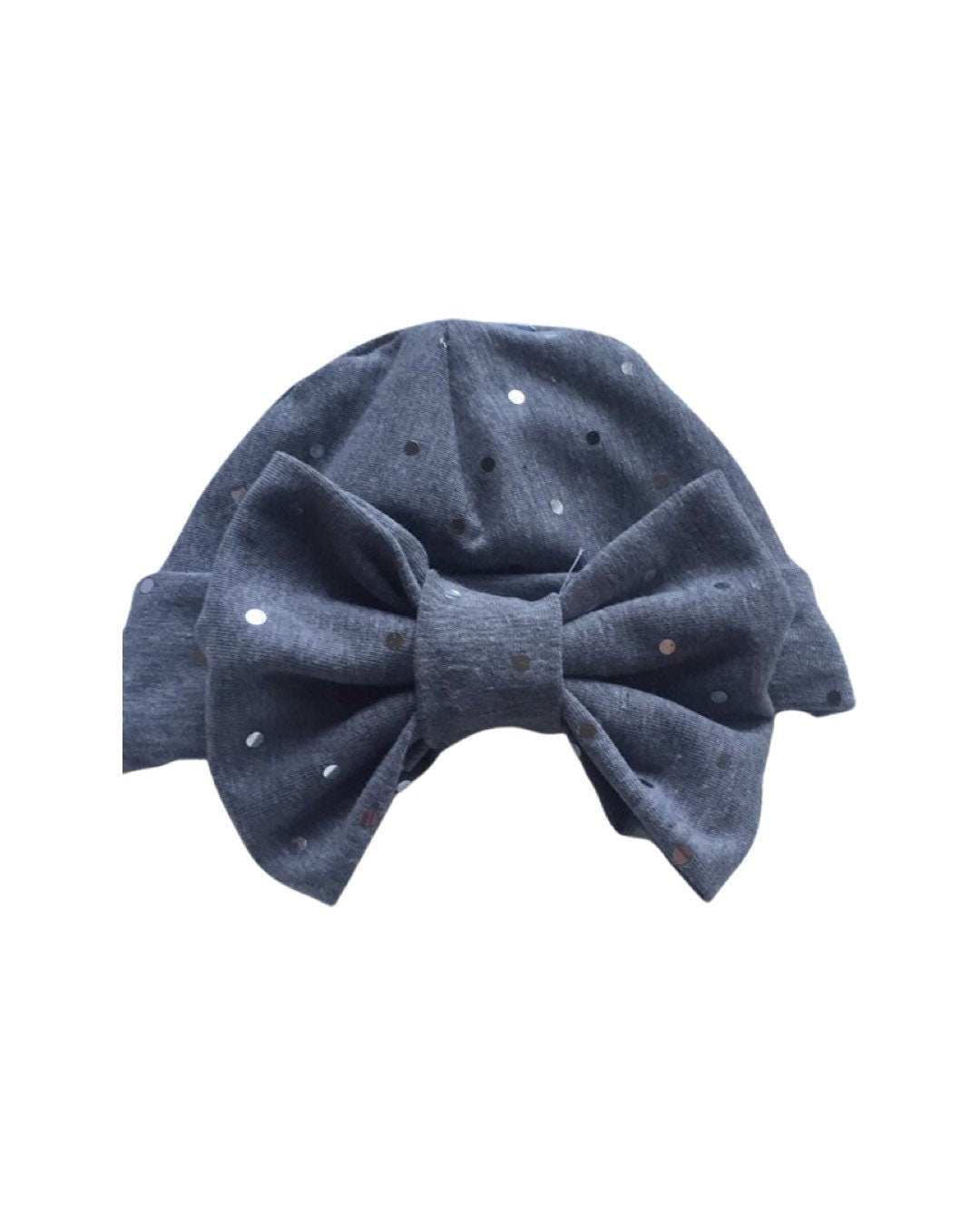 Grey Sparkle Baby Turban Hat with Bow – Newborn Girl Headwrap, Soft Stretch Infant Beanie, Baby Shower Gift