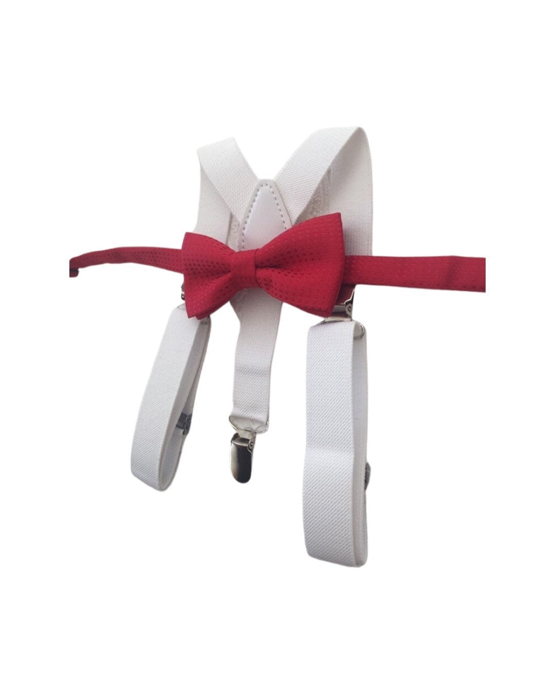 Bow Tie and Suspender Set, white Suspenders, boy Suspenders, baby Suspender Bow Tie, David's Bridal Apple Red suspenders, Apple Red bow tie
