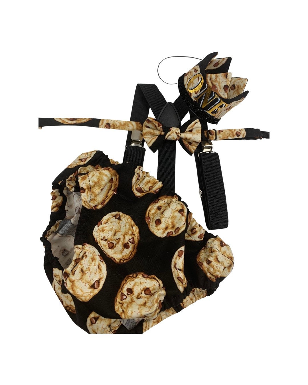 Milk and Cookies Birthday Outfit, Blue Cookie Cake Smash, Birthday Hat, Diaper Cover, Bow Tie, Suspenders, Cookies Cake Smash, Personalized