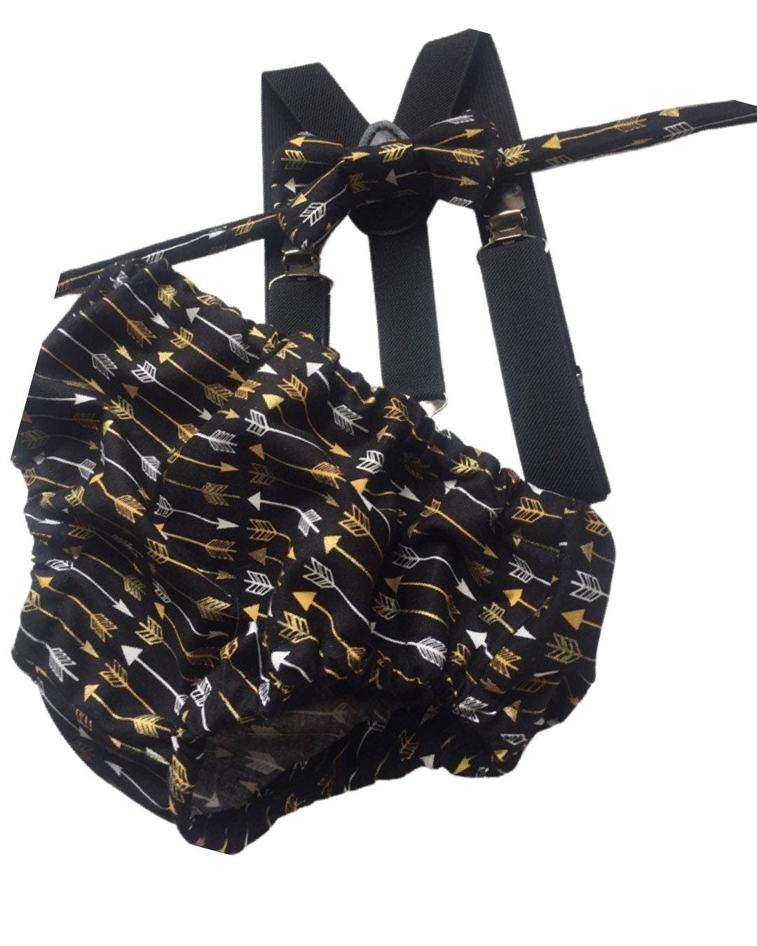 Boys Cake Smash Outfit - Wild One - Diaper Cover, Bow Tie & Birthday bow tie - Boys Birthday Outfit First 1st Birthday - Gold Black Arrows