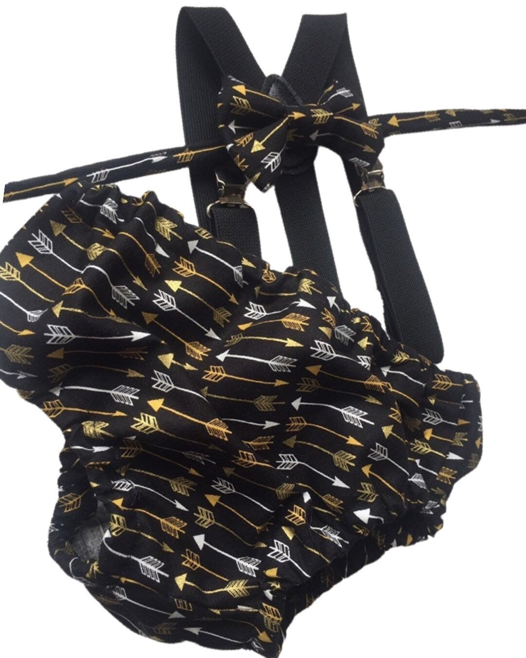 Boys Cake Smash Outfit - Wild One - Diaper Cover, Bow Tie & Birthday bow tie - Boys Birthday Outfit First 1st Birthday - Gold Black Arrows