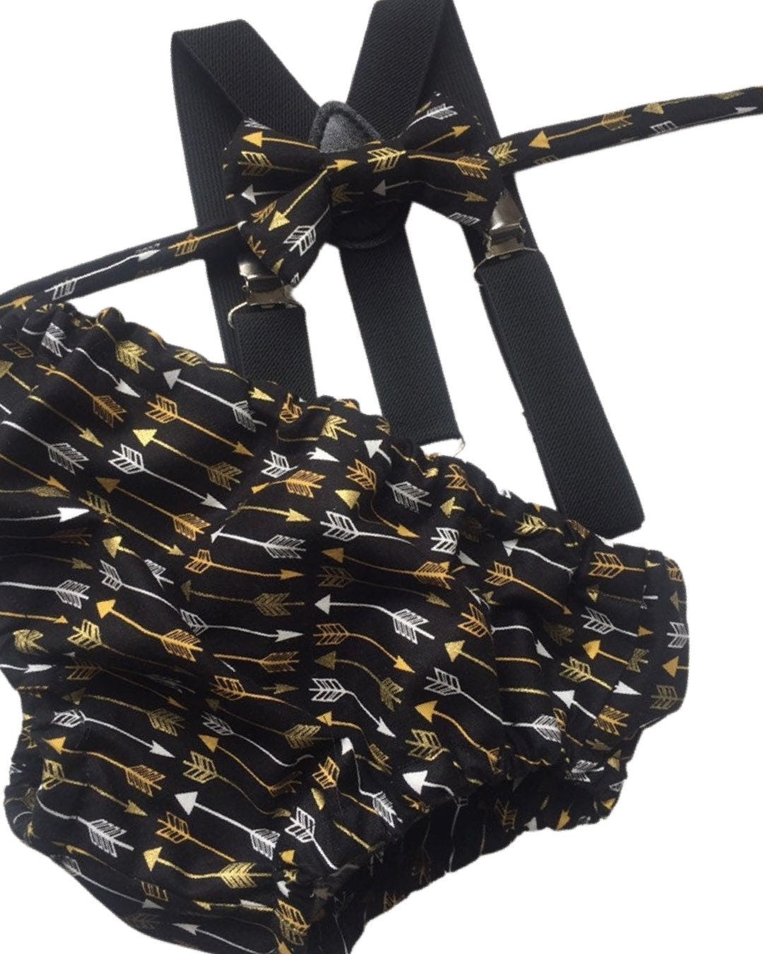 Boys Cake Smash Outfit - Wild One - Diaper Cover, Bow Tie & Birthday bow tie - Boys Birthday Outfit First 1st Birthday - Gold Black Arrows