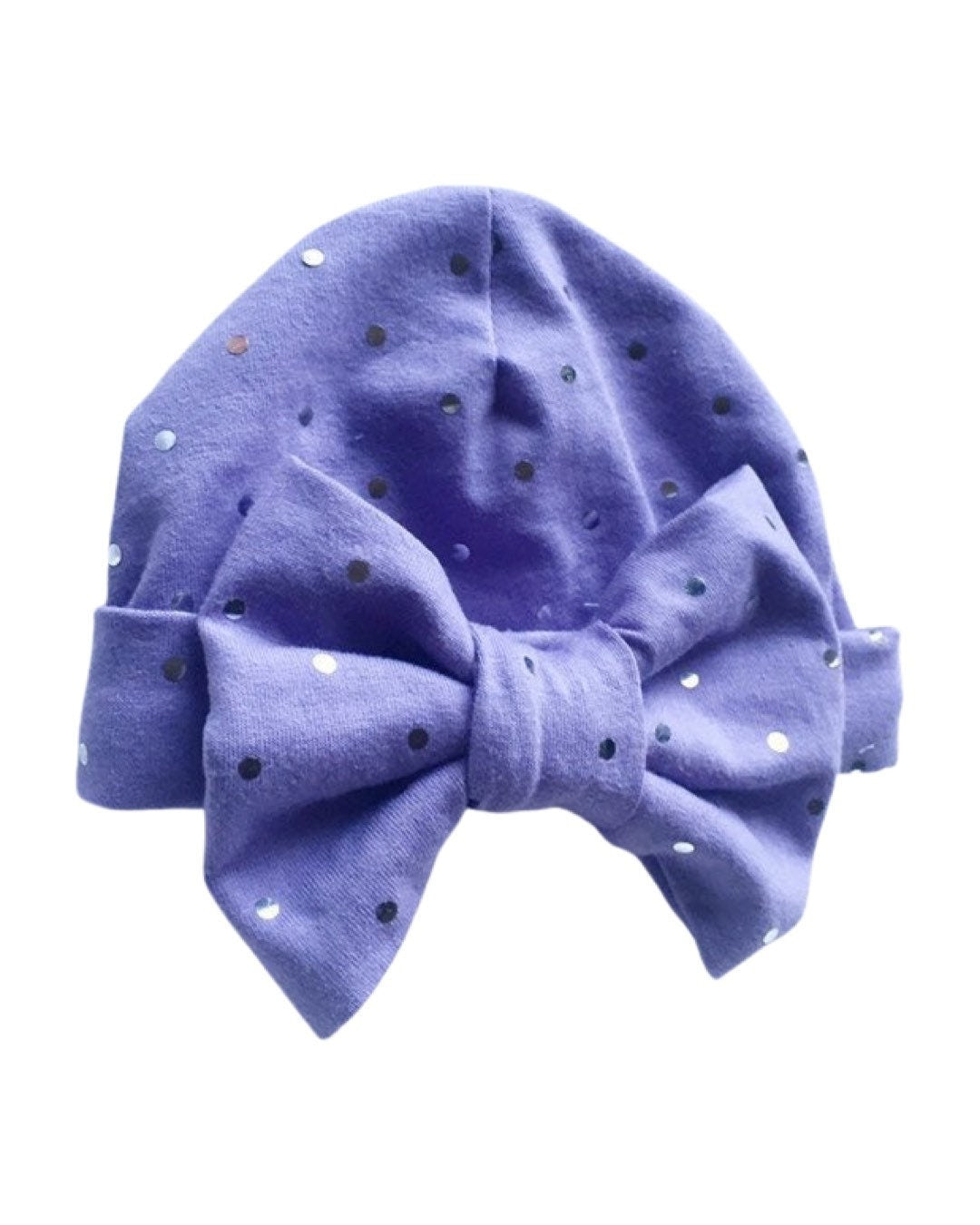Purple Sparkle Newborn Hospital Hat with Bow | Baby Girl Hat | Baby Shower Gift