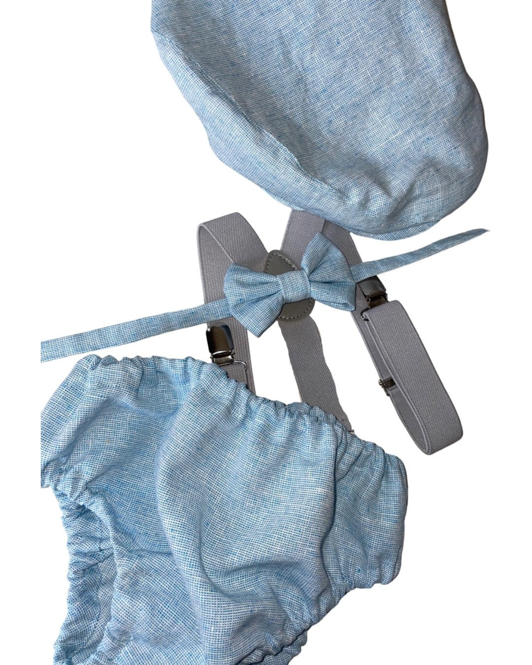 Light denim sitter set - baby boy photo prop - baby clothes - vintage style - flat cap - cake smash outfit