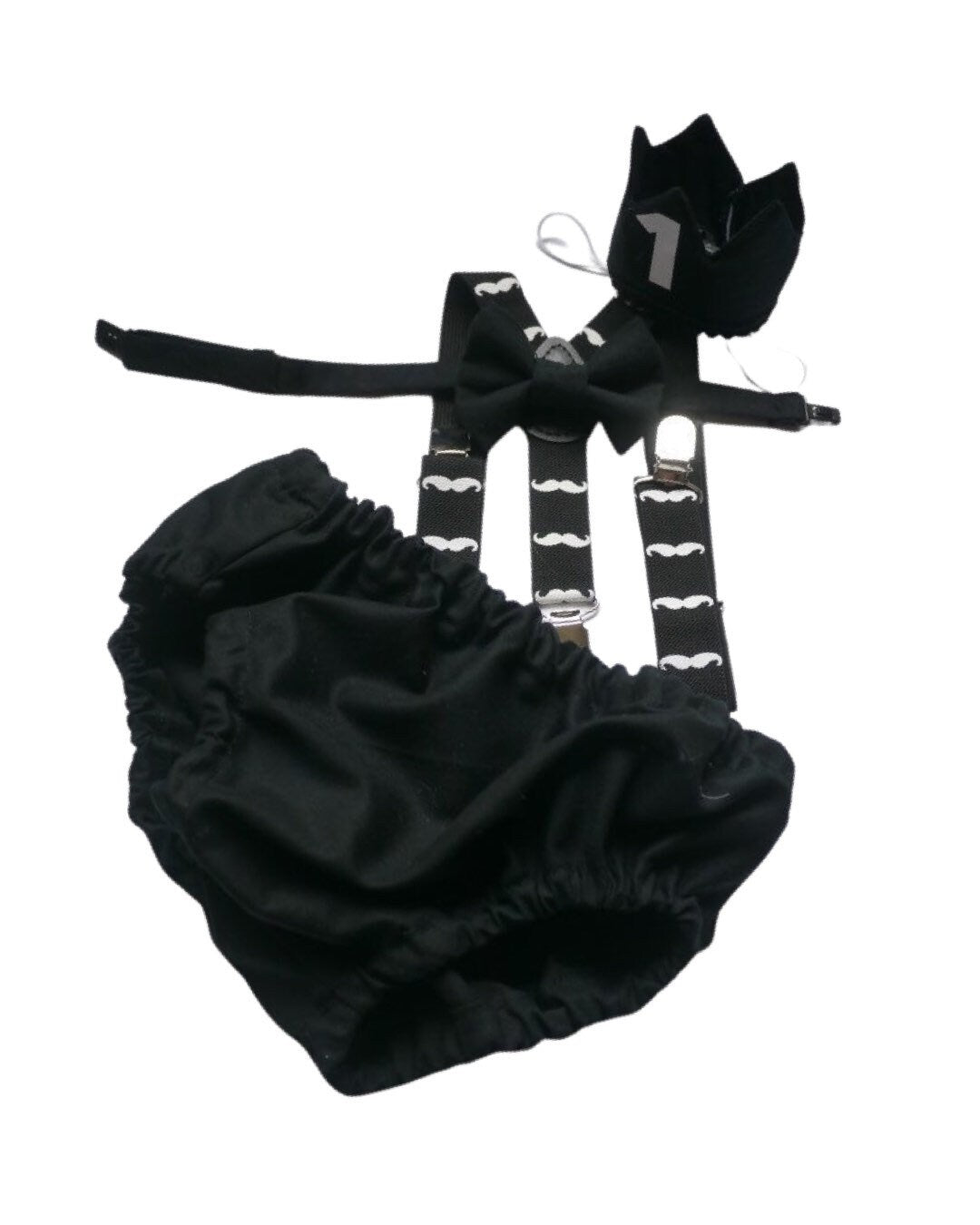 Cake Smash Boy First Birthday super soft black cotton Diaper Cover,black Suspenders,black bow tie, Birthday Photoshoot
