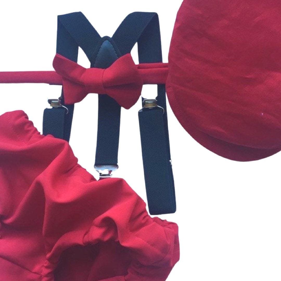 red cake smash outfit boy, red boys bow tie, red bow tie, smash cake outfit boy, red diaper cover bow tie, red baby bow tie, red suspenders