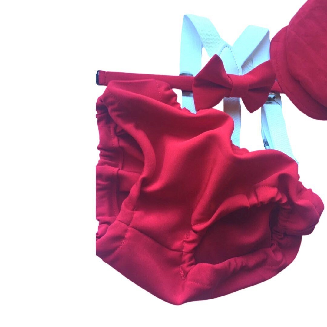 red cake smash outfit boy, red boys bow tie, red bow tie, smash cake outfit boy, red diaper cover bow tie, red baby bow tie, red suspenders