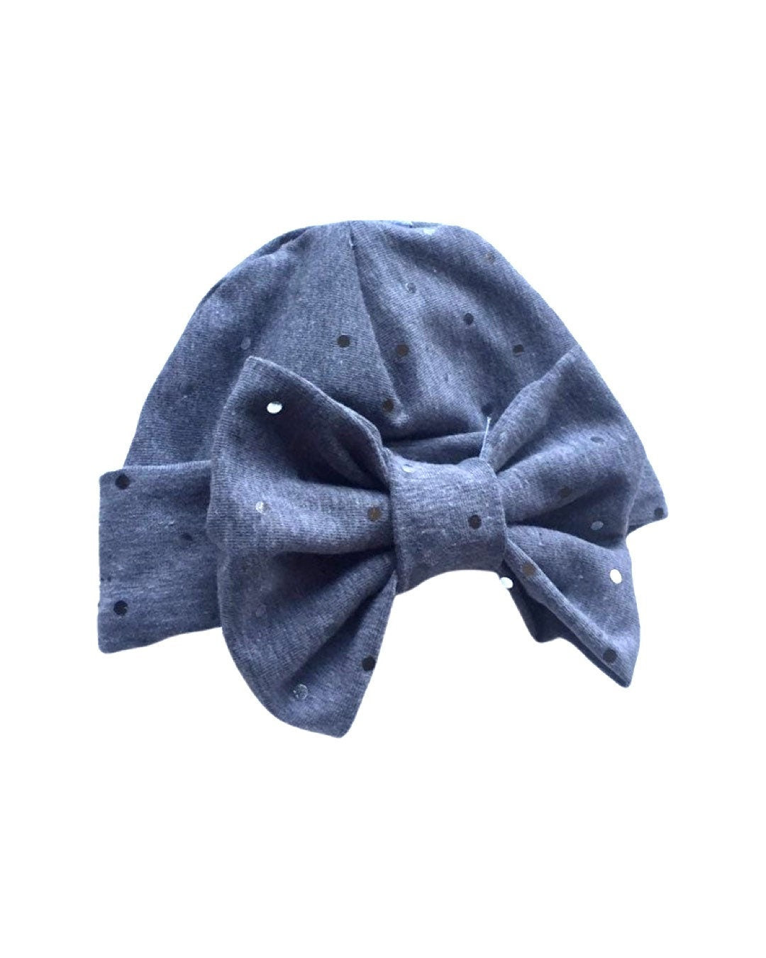 Grey Sparkle Baby Turban Hat with Bow – Newborn Girl Headwrap, Soft Stretch Infant Beanie, Baby Shower Gift