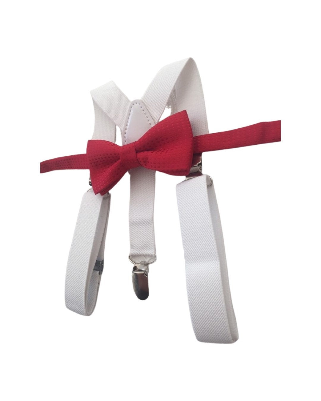 Bow Tie and Suspender Set, white Suspenders, boy Suspenders, baby Suspender Bow Tie, David's Bridal Apple Red suspenders, Apple Red bow tie