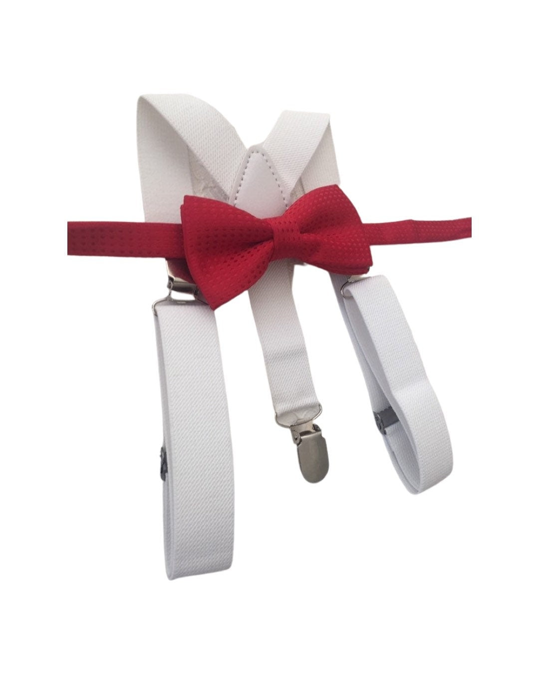 Bow Tie and Suspender Set, white Suspenders, boy Suspenders, baby Suspender Bow Tie, David's Bridal Apple Red suspenders, Apple Red bow tie