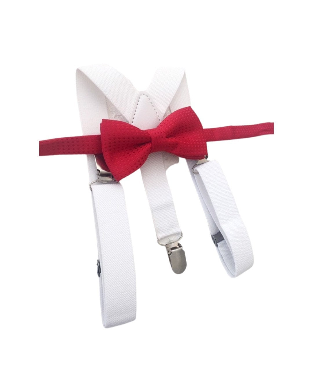 Bow Tie and Suspender Set, white Suspenders, boy Suspenders, baby Suspender Bow Tie, David's Bridal Apple Red suspenders, Apple Red bow tie