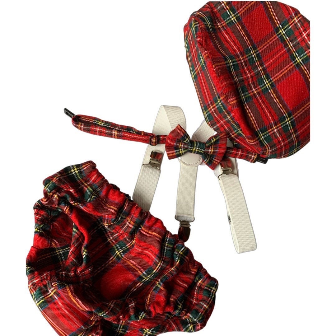 Cake Smash Outfit Boy Girl Buffalo Plaid Set or Buy the Piece Diaper Cover Bow Tie Suspenders Boys First 1st Birthday Tartan Photoshoot