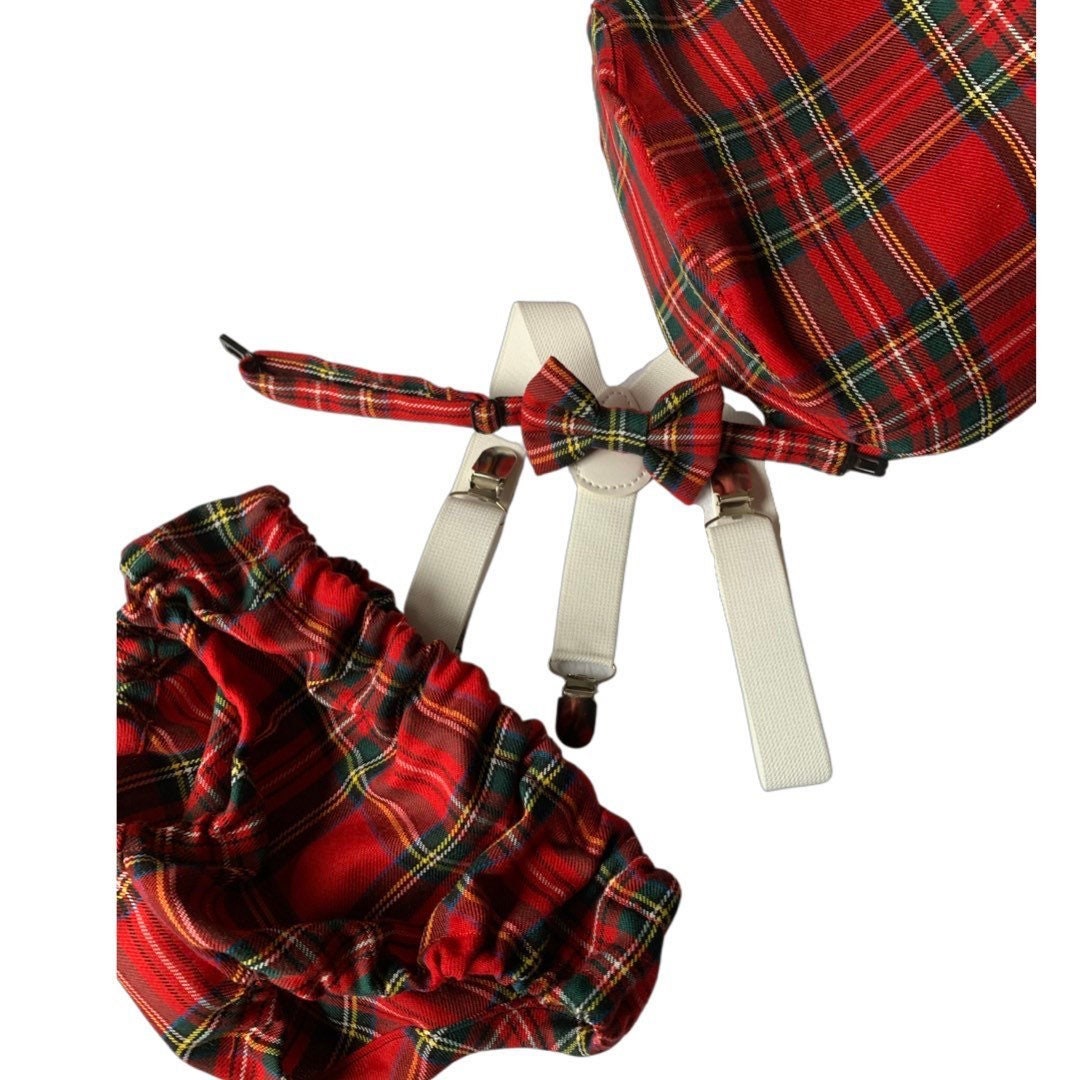 Cake Smash Outfit Boy Girl Buffalo Plaid Set or Buy the Piece Diaper Cover Bow Tie Suspenders Boys First 1st Birthday Tartan Photoshoot