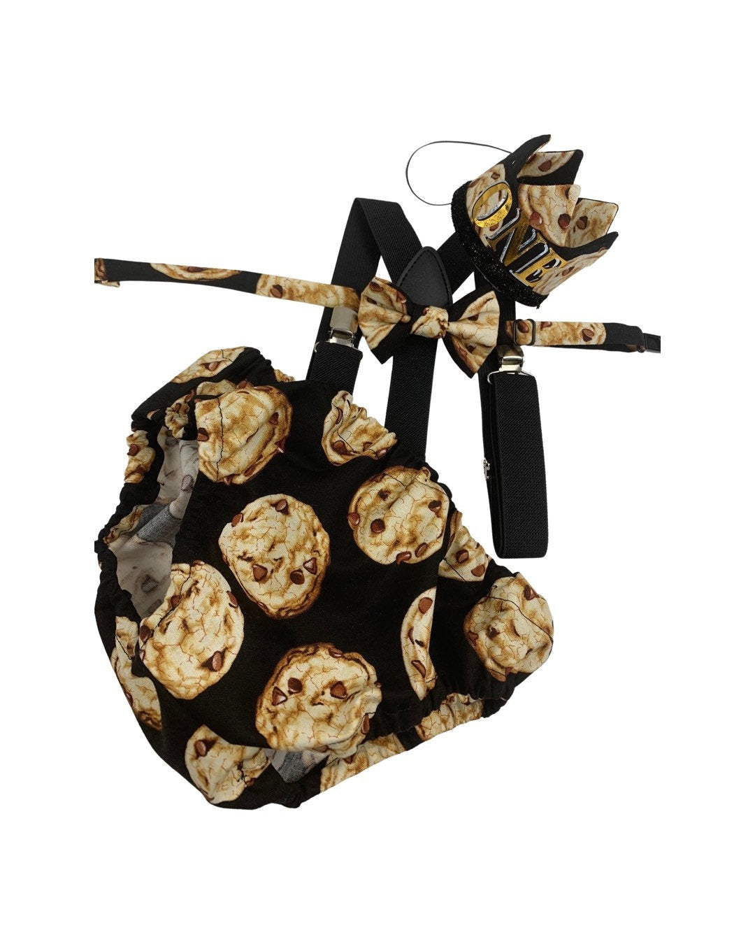Milk and Cookies Birthday Outfit, Blue Cookie Cake Smash, Birthday Hat, Diaper Cover, Bow Tie, Suspenders, Cookies Cake Smash, Personalized
