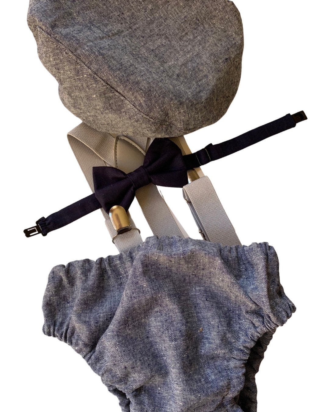 Light denim sitter set - baby boy photo prop - baby clothes - vintage style - flat cap - cake smash outfit